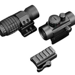Viseur Point Rouge 1x40 + Loupe 3X Combo Red Dot Vert Rouge Rail 11mm 20mm Chasse Tir Airsoft