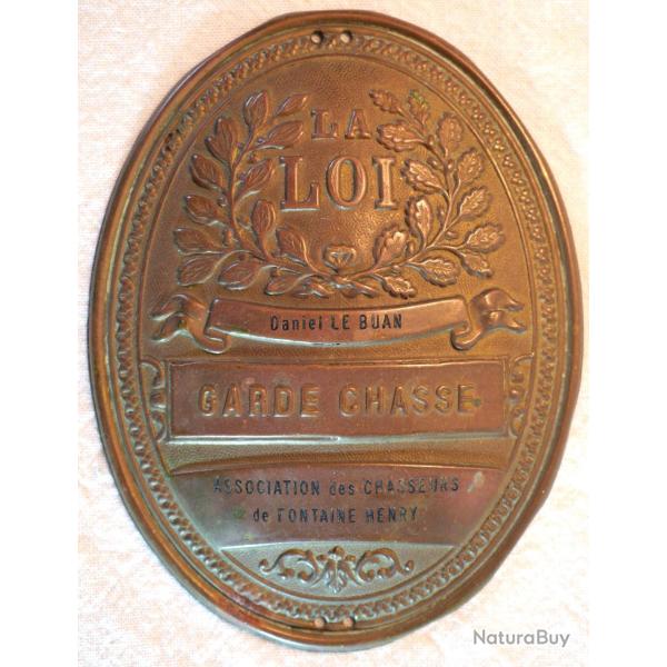Plaque de garde chasse Fontaine Henry Calvados XIX - LAN25GAR001