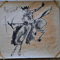 VINTAGE 1960 - WESTERN COWBOY ROD&Eacute;O FAR WEST ancien dessin original de BILLY CALLAWAY