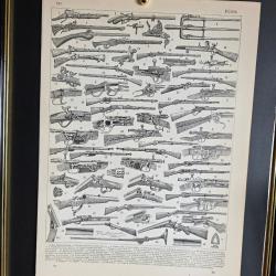 Gravure ancienne (+120 ans) Armes &agrave; feu et fusils historiques