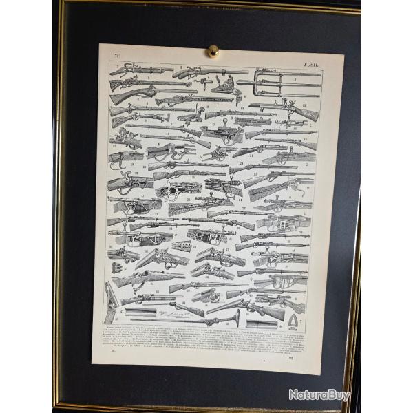 Gravure ancienne (+120 ans) Armes � feu et fusils historiques