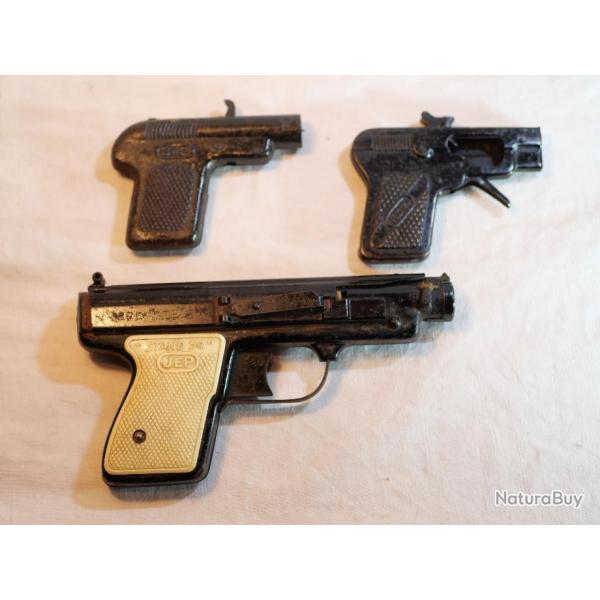 jouets JEP lot de 3 pistolets jouet t�le JEP - PIF PAF P�tard Stand 54 des ann�es 50/60