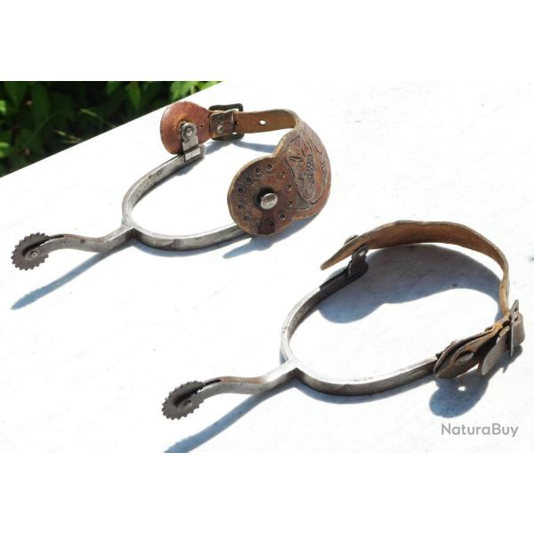 WESTERN COWBOY ROD�O - Paire �perons cavalerie CAVALRY SPURS U.S.  HAND FORGED STEEL ref JLB25EPE002