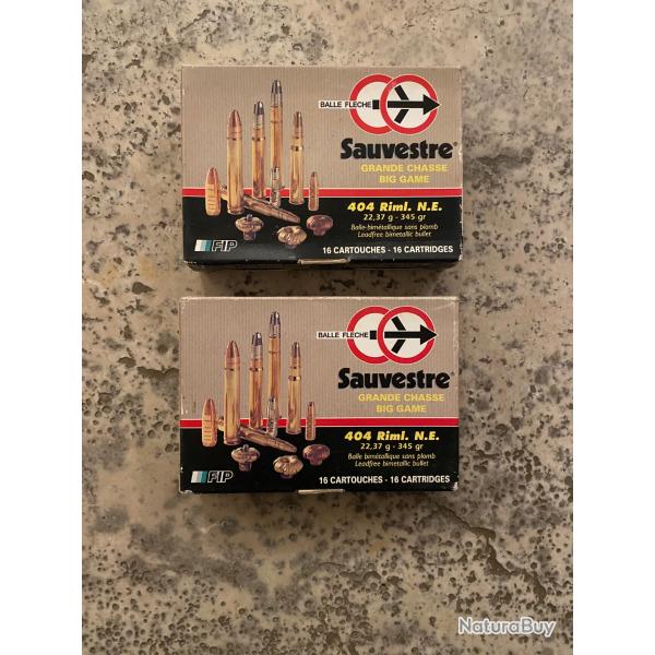 1 lot de deux boites de 16 munitions calibre 404 Rimless