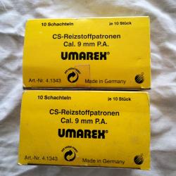cartouches &agrave; charge CS  a gaz, calibre 9mm pour pistolet PA.