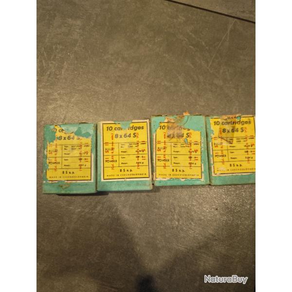 Bo�tes + munitions 8x64 S anciennes (Tch�coslovaquie) - lot collection / chasse