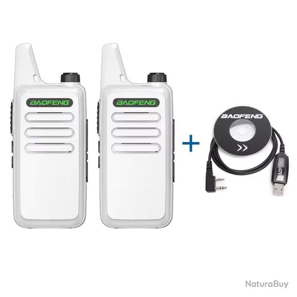 PACK 2 TALKIES-WALKIES BAOFENG T20 + 2 ECOUTEURS + CABLE PROGRAMMATION - BLANC - LIVRAISON GRATUITE