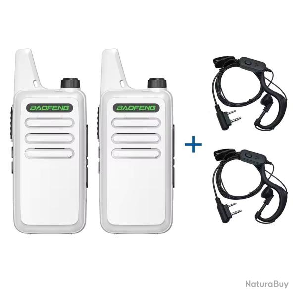 PACK 2 TALKIES-WALKIES BAOFENG T20 + 2 ECOUTEURS - BLANC - LIVRAISON GRATUITE