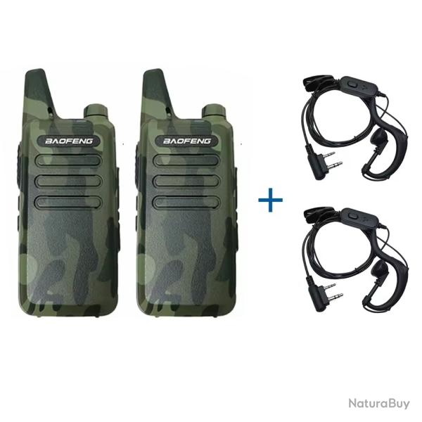 PACK 2 TALKIES-WALKIES BAOFENG T20 + 2 ECOUTEURS - CAMO - LIVRAISON GRATUITE