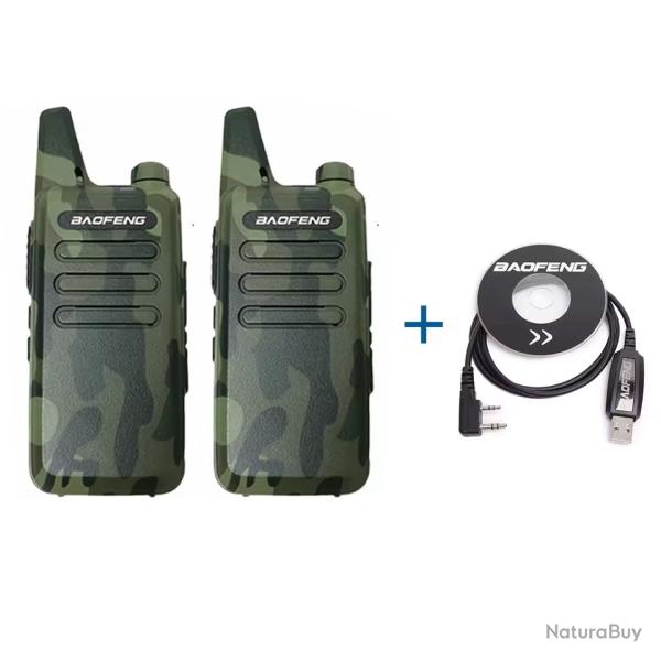 PACK 2 TALKIES-WALKIES BAOFENG T20 + CABLE DE PROGRAMMATION - CAMO - LIVRAISON GRATUITE