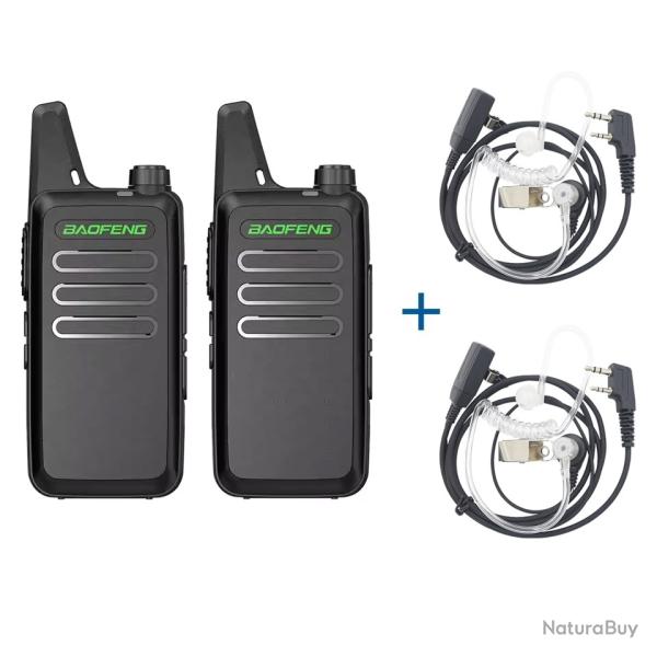 PACK 2 TALKIES-WALKIES BAOFENG T20 + 2 ECOUTEURS TRANSPARENTS - NOIR - LIVRAISON GRATUITE