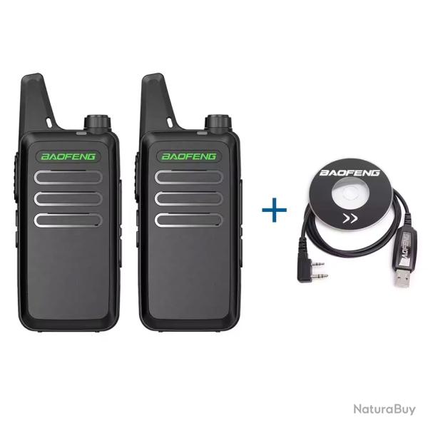 PACK 2 TALKIES-WALKIES BAOFENG T20 + CABLE DE PROGRAMMATION - NOIR - LIVRAISON GRATUITE