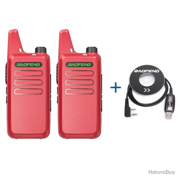 PACK 2 TALKIES-WALKIES BAOFENG T20 + CABLE DE PROGRAMMATION - ROUGE - LIVRAISON GRATUITE