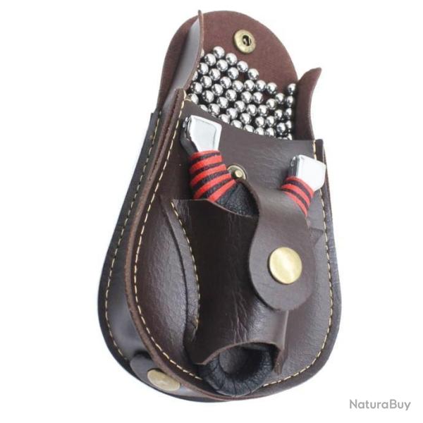 Sacoche Transport Marron Cuir - Fronde - Lance Pierre Slingshot Rangement Billes LIVRAISON GRATUITE