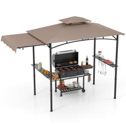 Tonnelle de barbecue 318 x 153 x 250 cm avec auvent lat&eacute;ral espace ombrag&eacute; et rangement esth&eacute;tique