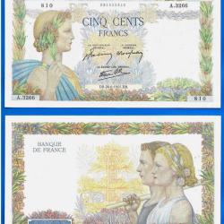 France 500 Francs 1941 26 Juin Grand Billet La Paix Serie A