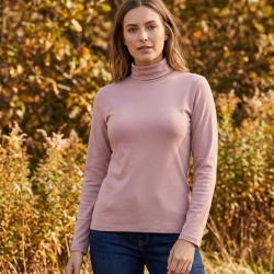 Sous pull Col Roul&eacute; Femme Rose en Viscose Douce et Stretch