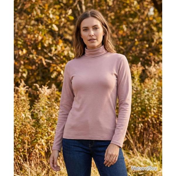 Sous pull Col Roul� Femme Rose en Viscose Douce et Stretch