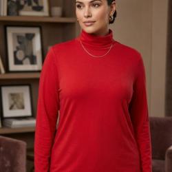 Sous-pull col roul&eacute; AXONE UF061 rouge : le confort stretch sp&eacute;cial Grande Taille 50