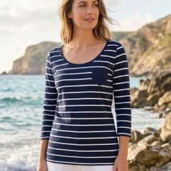 MAYFLOWER DARCY1 Tee shirt manches 3 4 marine &agrave; rayures blanches le chic marin stretch