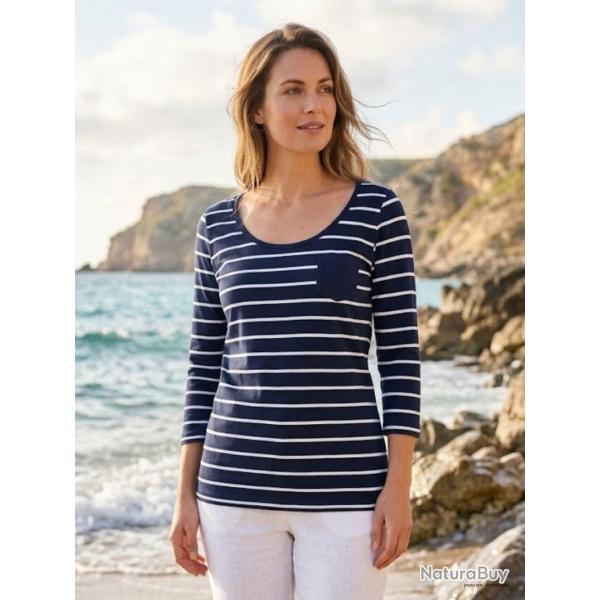 MAYFLOWER DARCY1 Tee shirt manches 3 4 marine � rayures blanches le chic marin stretch