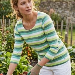 MAYFLOWER DIXIE2 Tee shirt manches 3 4 en coton rib rayures blanc. aqua. kaki et vert