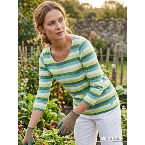 MAYFLOWER DIXIE2 Tee shirt manches 3 4 en coton rib rayures blanc. aqua. kaki et vert