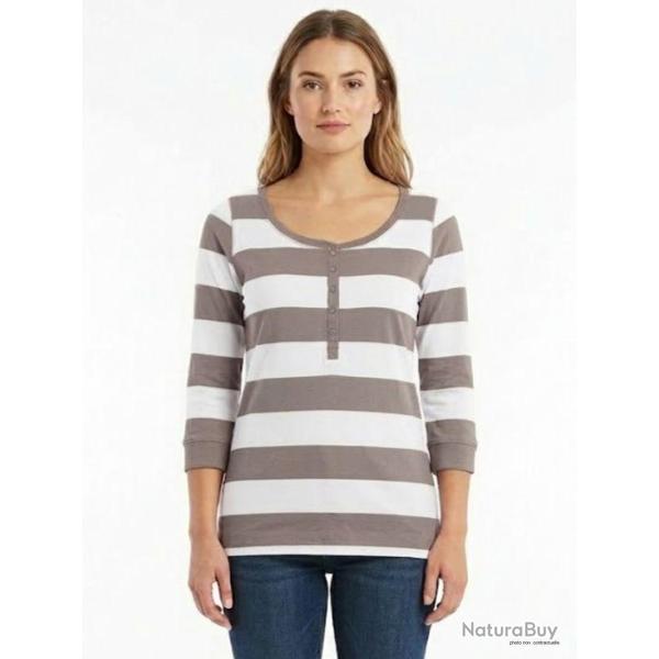 MAYFLOWER DOMINGO1 Tee shirt manches 3 4 beige en pur coton avec col boutonn�