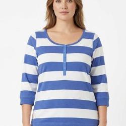 MAYFLOWER DOMINGO2 Tee shirt manches 3 4 en coton &agrave; rayures blanches et bleues