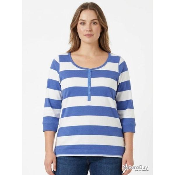 MAYFLOWER DOMINGO2 Tee shirt manches 3 4 en coton � rayures blanches et bleues