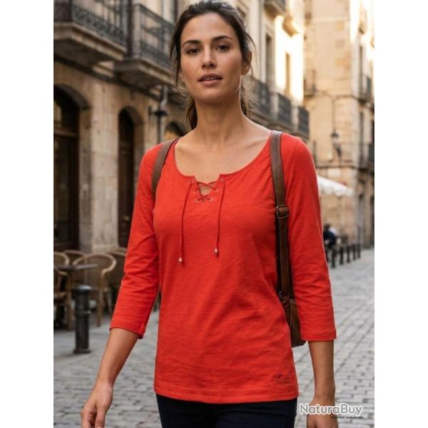 MAYFLOWER DOUGLAS1 Tee shirt manches 3 4 en maille flamm�e avec col � lacets