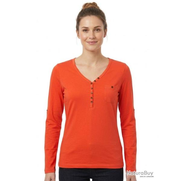 Tee shirt MAYFLOWER NATALI1 orange � col V boutonn� l �nergie du pur coton