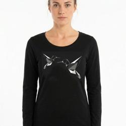 Mayflower NAWA1 Tee shirt manches longues noir avec s&eacute;rigraphie colibri