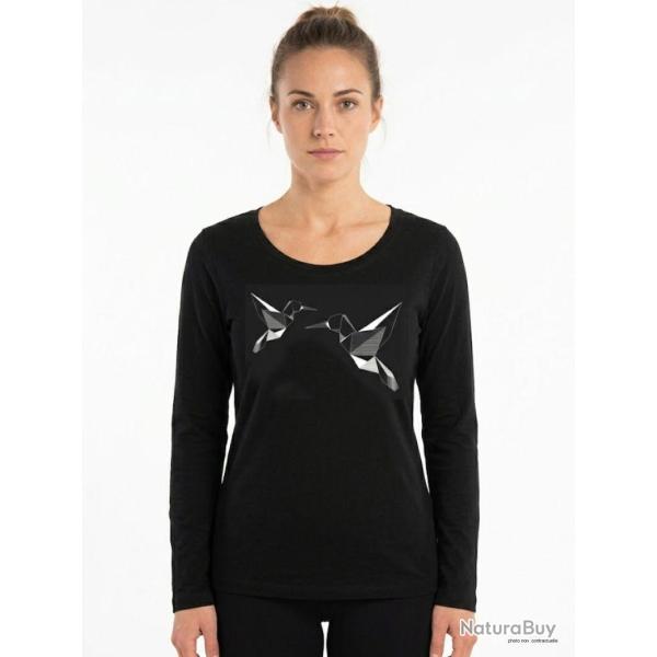 Mayflower NAWA1 Tee shirt manches longues noir avec s�rigraphie colibri