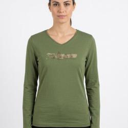 Mayflower NERVAL4 Tee shirt femme manches longues vert olive avec petit col V