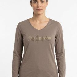 Mayflower NERVAL5 Tee shirt femme manches longues beige en coton avec petit col V