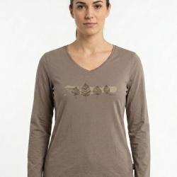 Mayflower NERVAL5GT Tee shirt femme grande taille beige &agrave; manches longues et col V