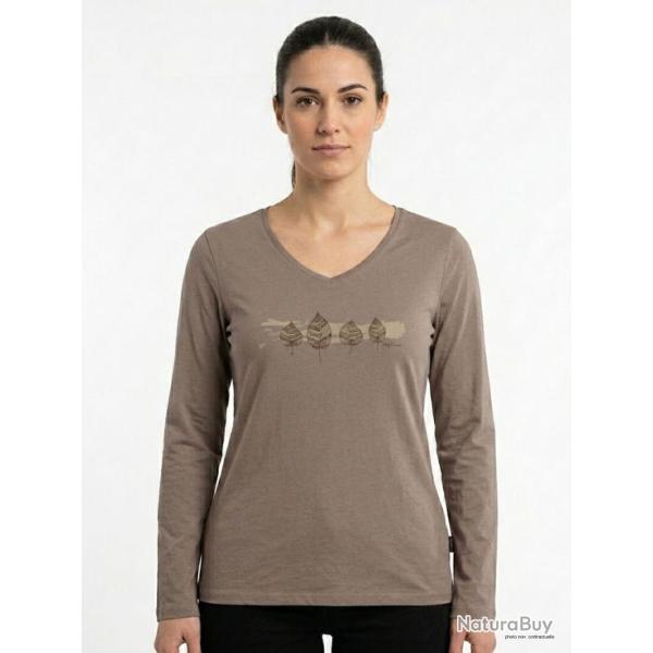 Mayflower NERVAL5GT Tee shirt femme grande taille beige � manches longues et col V