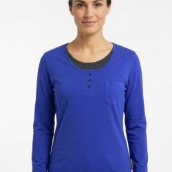 Mayflower NESTOR5 Tee shirt manches longues bleu et gris avec col boutonn&eacute; stylis&eacute;