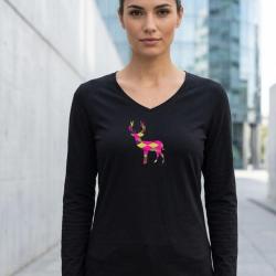 Mayflower NICO2 Tee shirt manches longues noir en coton avec s&eacute;rigraphie motif cerf