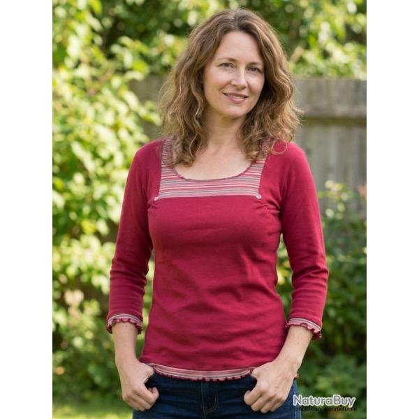 T shirt Manches Longues Femme 100 Coton Fuchsia Confort Absolu