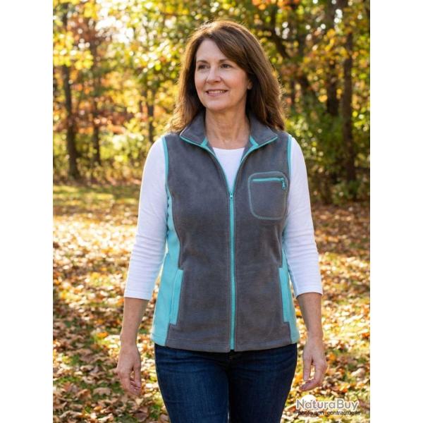 Gilet Polaire Sans Manches Femme Bicolore - Gris et Turquoise Confort
