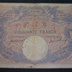 billet de 50 cinquante francs ( bleu & rose) du 30-10-1915 ttb