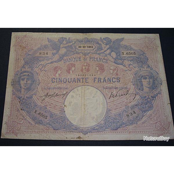 billet de 50 cinquante francs ( bleu & rose) du 30-10-1915 ttb