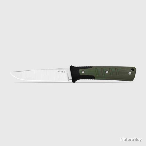 Couteau Lame Fixe Kizer Area Eight Lame Acier AEB-L Satin Manche G10 Noir et Vert Etui Kydex KI1113A