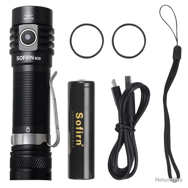 Lampe Puissante SC18 1800lm USB C Tactique Airsoft *Ench�re* Randonn�e Corps Aluminium Sofirn