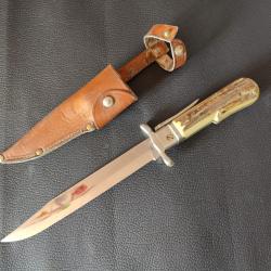 Couteau chasse pliant &agrave; la d'Estaing LE LOUIS D'OR &eacute;tui cuir cerf 1960