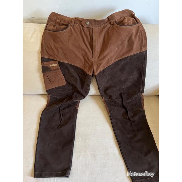 Pantalon jumfil cuir et tissu marron taille 54 neuf