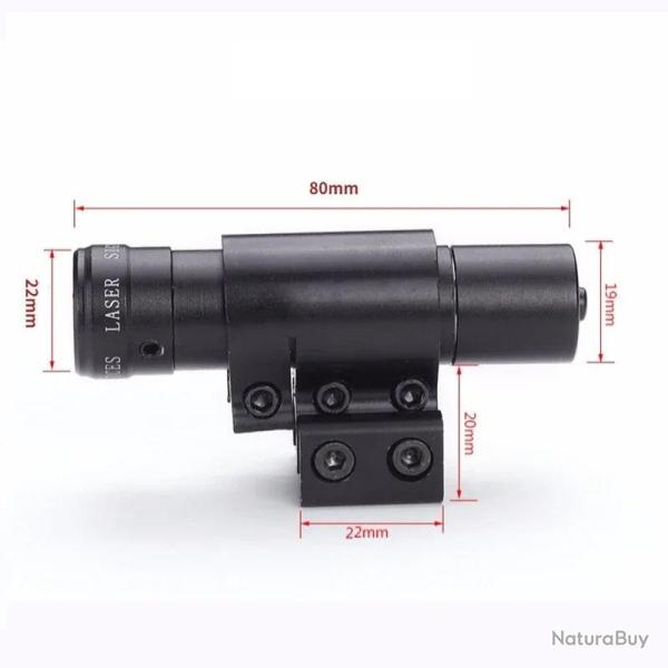 Viseur laser rouge avec collier en aluminium, compatible rail 11mm et rail picatinny 20 mm