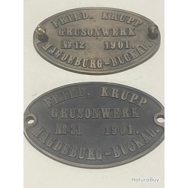 deux plaque en bronze FRIED. KRUPP N� 12 ET N� 31